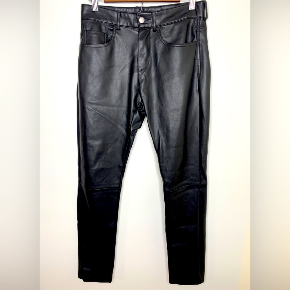 Zara Faux Leather Black Skinny Slim Pants Size 29 Mid Rise 10”